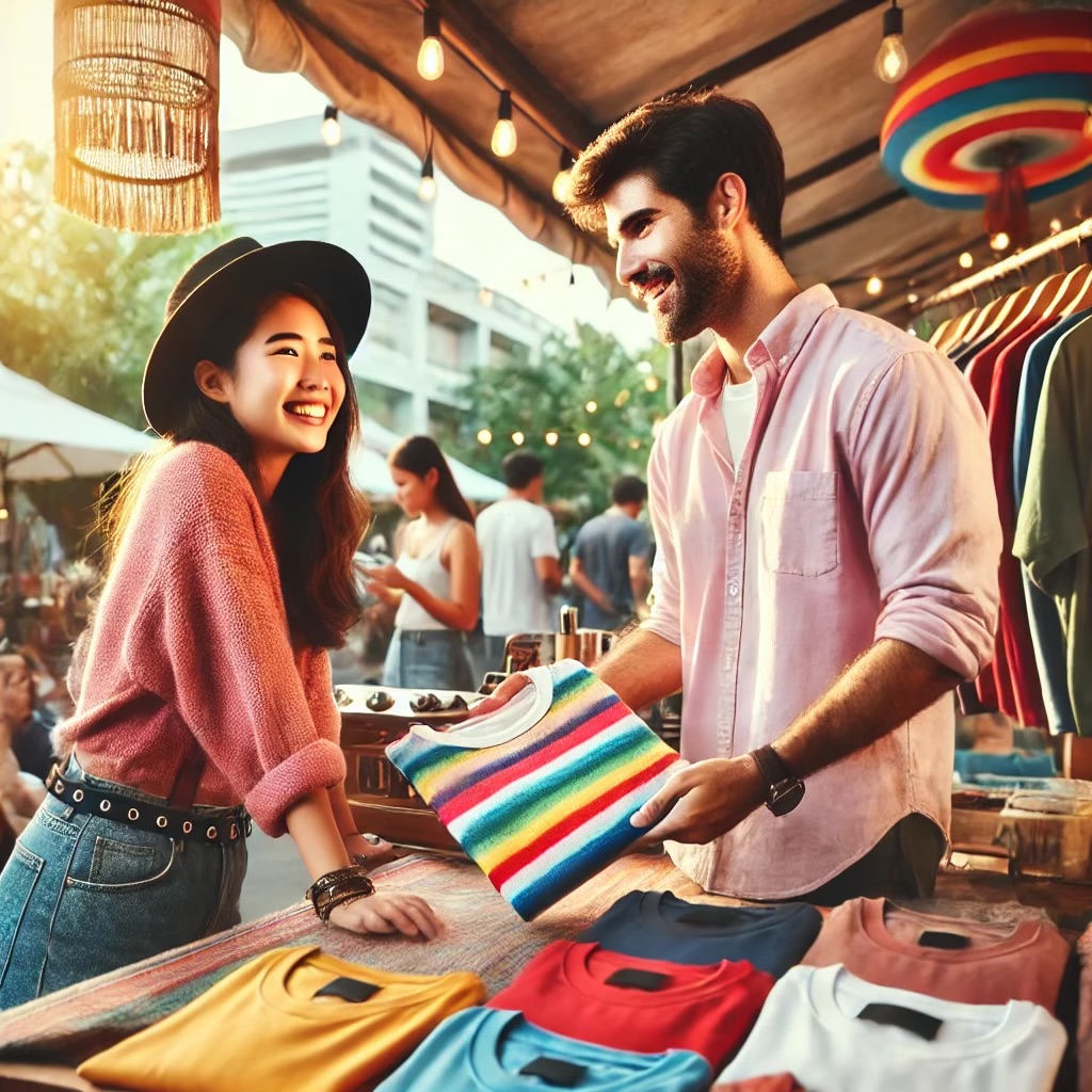 vendor selling a shirt